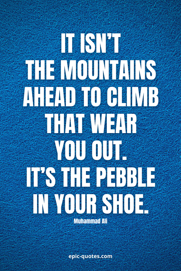 It isn’t the mountains ahead to climb that wear you out; it’s the pebble in your shoe. -Muhammad Ali