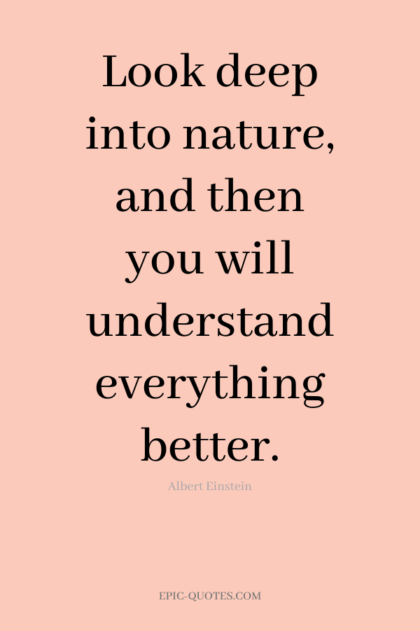 Look deep into nature, and then you will understand everything better. -Albert Einstein