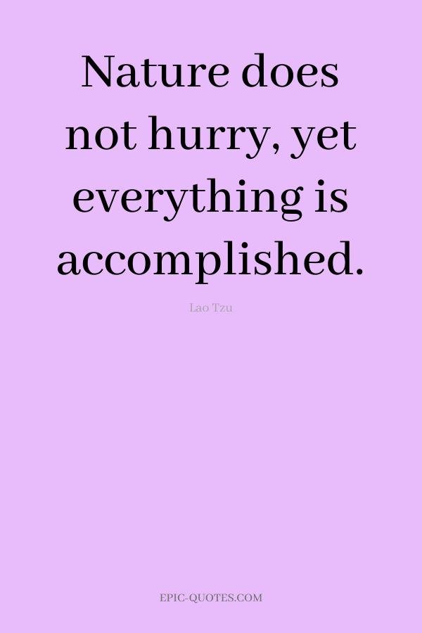 Nature does not hurry, yet everything is accomplished. -Lao Tzu