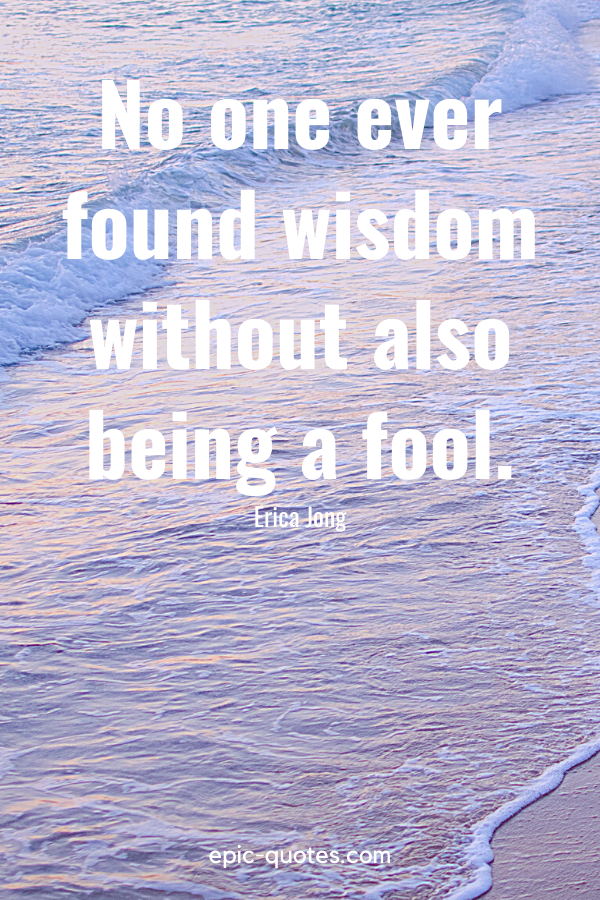 “No one ever found wisdom without also being a fool.” -Erica Jong