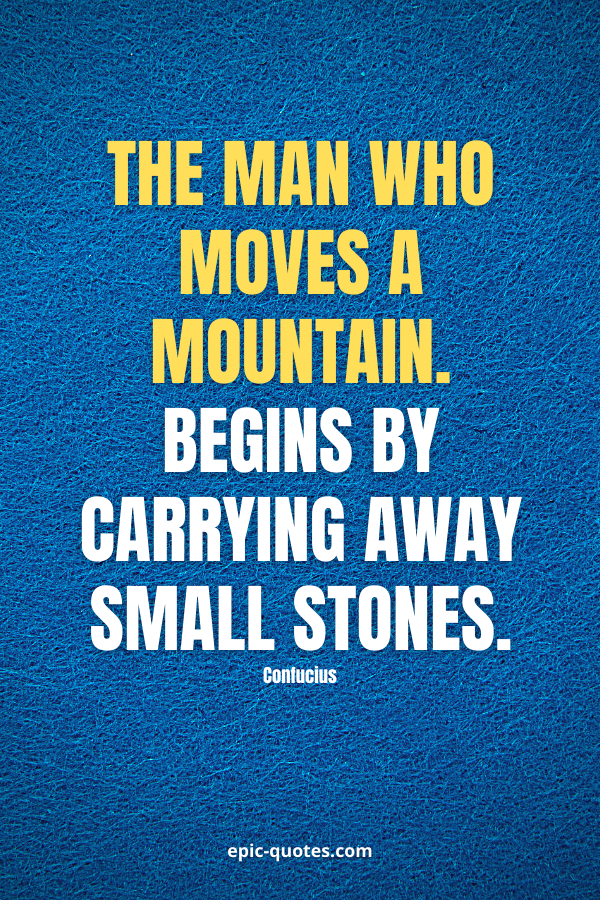 The man who moves a mountain begins by carrying away small stones. -Confucius