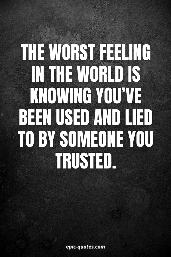 The worst feeling in the world is knowing you’ve been used and lied to by someone you trusted.