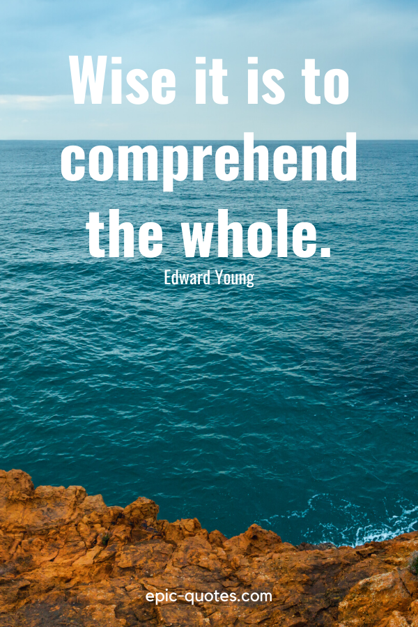 “Wise it is to comprehend the whole.” -Edward Young
